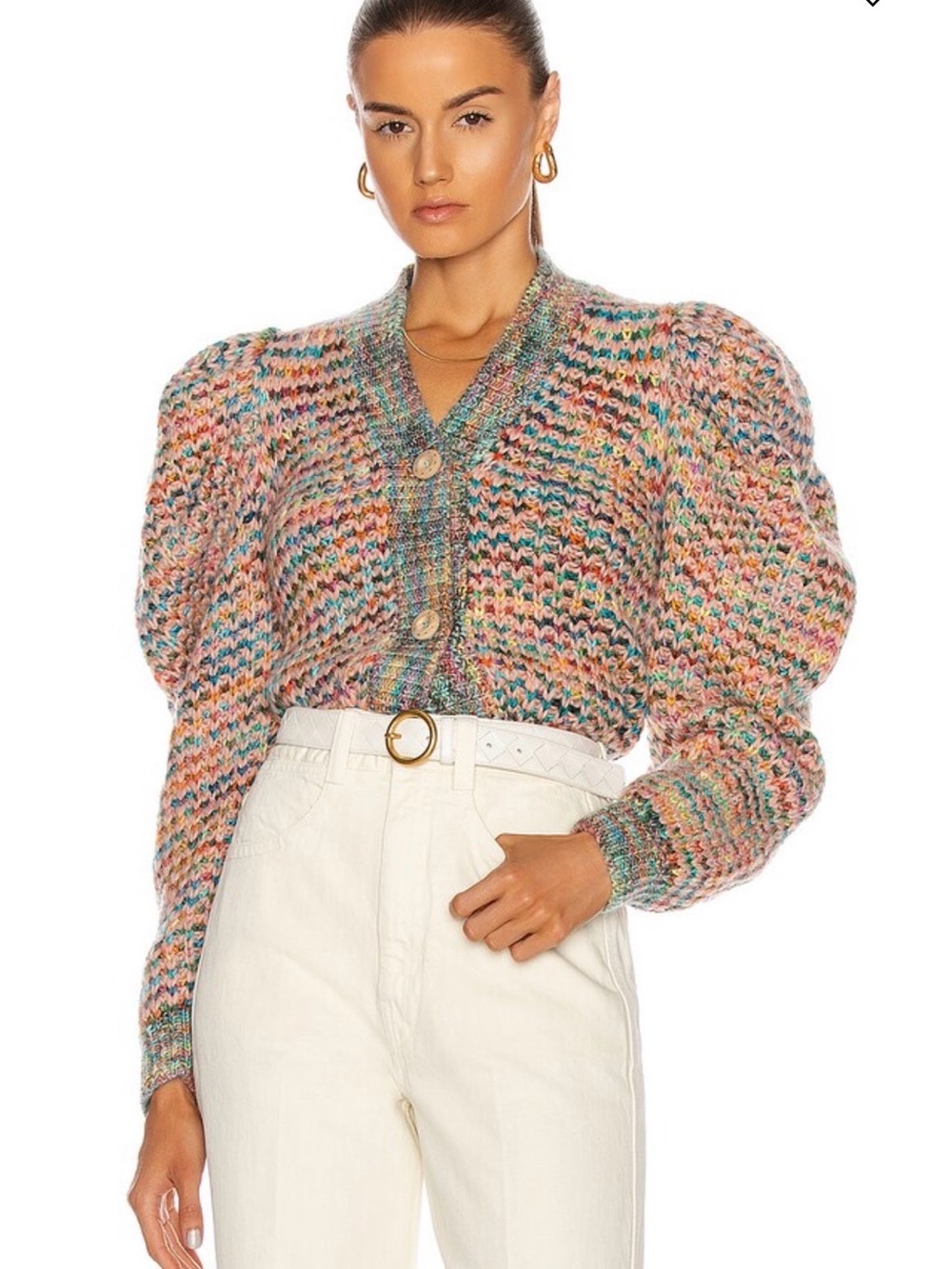 Ulla Johnson Fiora Rainbow Puff Sleeve Mohair Wool Cardigan Sweater M - Picture 14 of 16